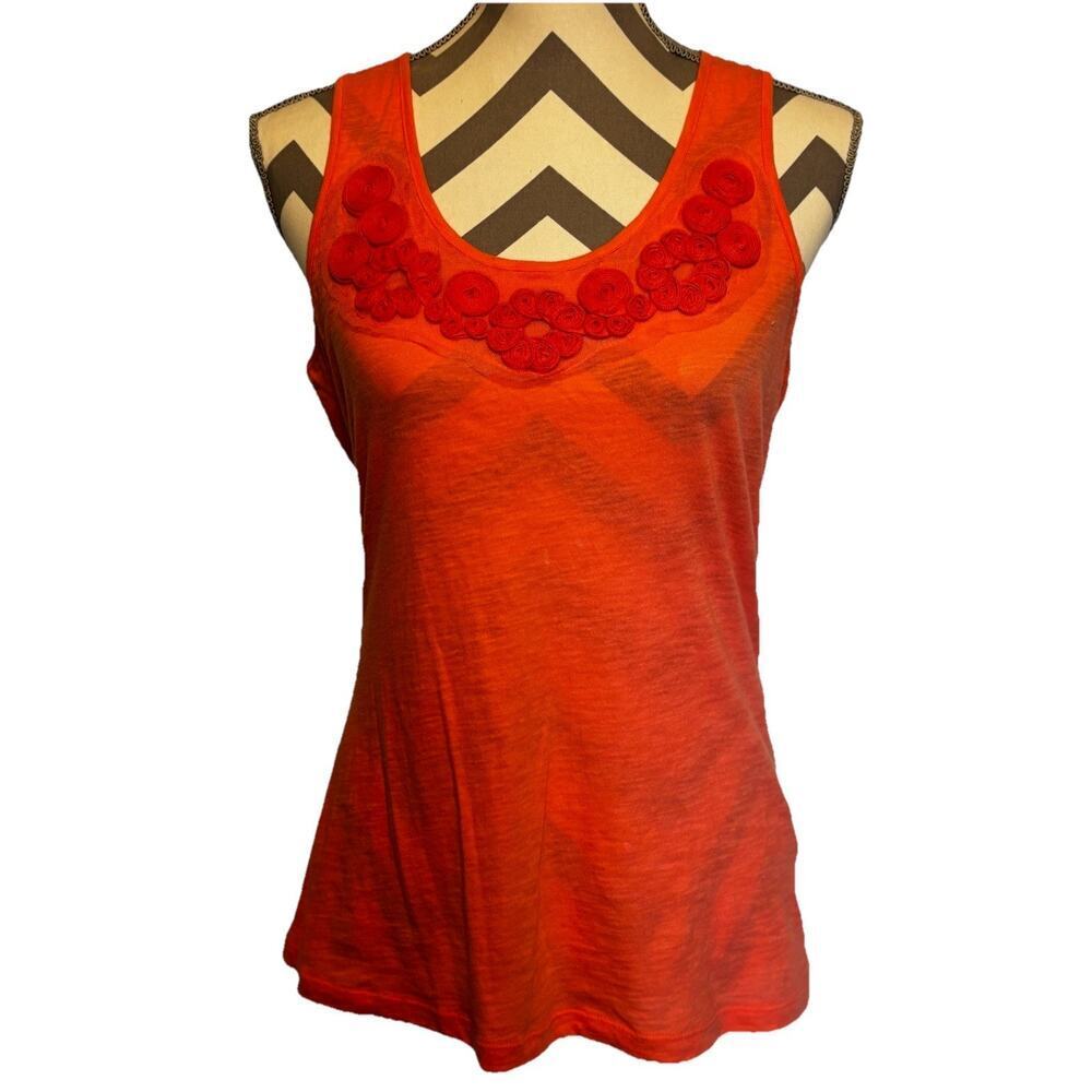 Banana Republic Fancy Cotton Swirls Tank Top Women Small Sleeveless Orange Red